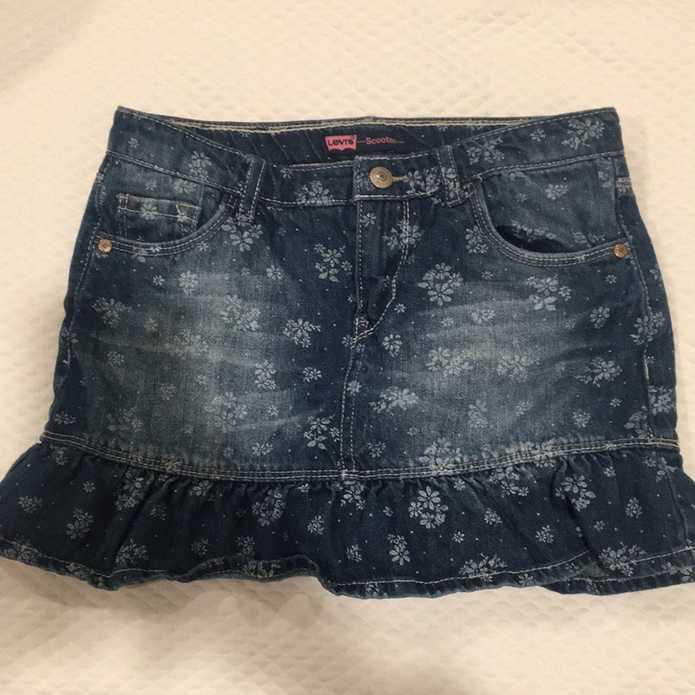 Levi's Scooter Girl’s zip up denim floral design ruffle hem Skort skirt size 12